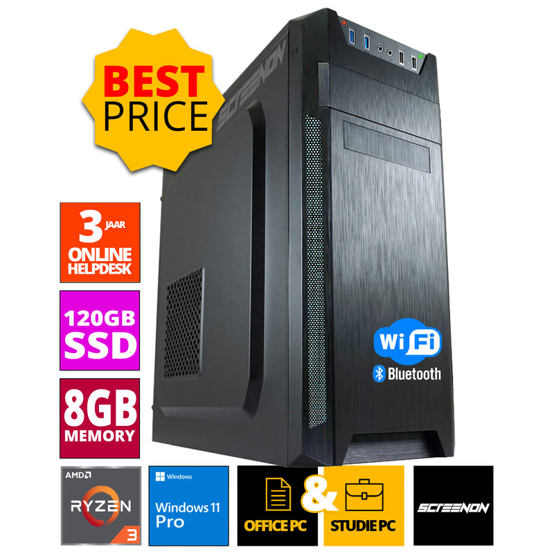 Budget Office PC - AMD Athlon - 120GB M.2 SSD - 8GB RAM - Radeon Vega 3 - Including Office Professional Plus 2021