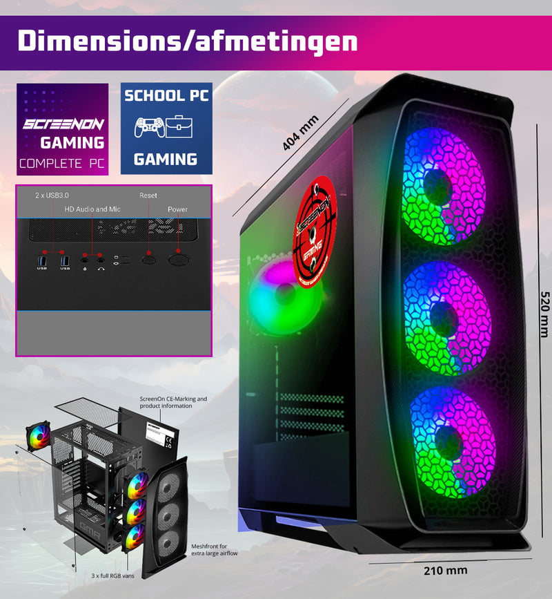 ScreenON - Gaming Set - X150126 - V1 (GamePC.X150126 + 24 Inch Monitor + Toetsenbord + Muis)