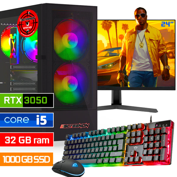 ScreenON - Intel Core i5 - 1000GB SSD - 32GB RAM - RTX 3050 - Gaming Set - V92023324 (24" Monitor + Toetsenbord + Muis)